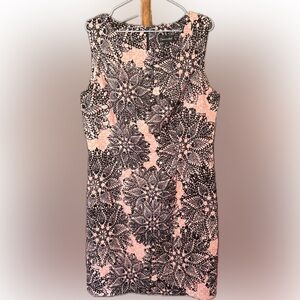 Connected Apparel 16 Pink & Black Floral Lace-Print Sheath Dress